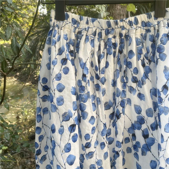 Homemade 2025 spring and summer new cotton and linen half-body short skirt for women's printed A-line skirt a-shaped fresh and versatile inner lining
