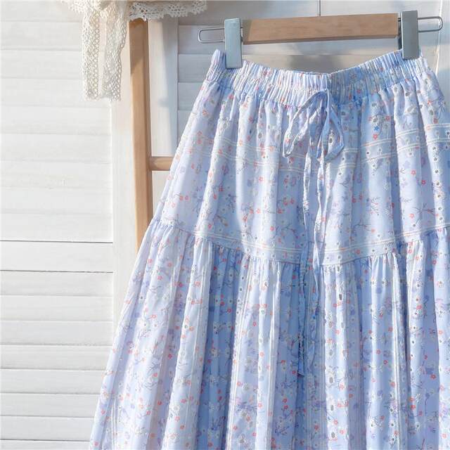 Homemade sweet purple skirt embroidered small floral slim long skirt for women in spring and summer high-waisted forest A-line skirt
