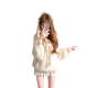 Autumn and winter white hooded pullover women loose outerwear wearing high-end sweater base top coat trendy