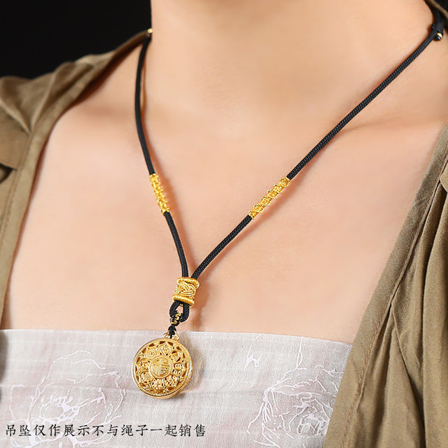Black necklace rope hand-woven rope jade gold pendant rope jade pendant peace buckle pendant lanyard hanging neck for men and women
