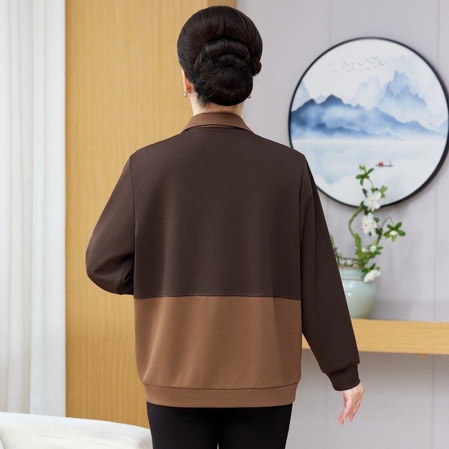 Middle-aged and elderly women's autumn long-sleeved top plus fat plus size 200 Jin [Jin equals 0.5 kg] Middle-aged women's fat mother's belly-covering T-shirt