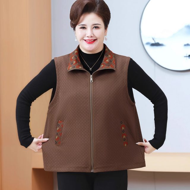Middle-aged and elderly women's spring and autumn clothes horse clip jacket plus fat extra size fat mother 200 Jin [Jin equals 0.5 kg] Vest elderly grandma hive