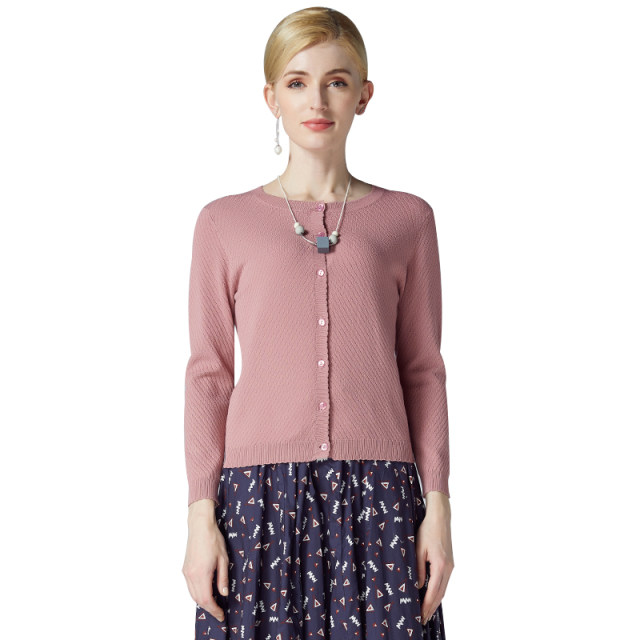 Phidias brand women's clothing spring new style versatile sweet round neck slim fit and slim single-breasted knitted sweater