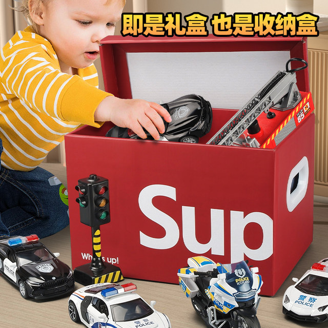 Children's police car toy car gift set gift box boy alloy ambulance car model birthday gift 3 years old 4