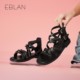 EBLAN/Eban flat sandals women's flat back zipper belt buckle beach Roman shoes