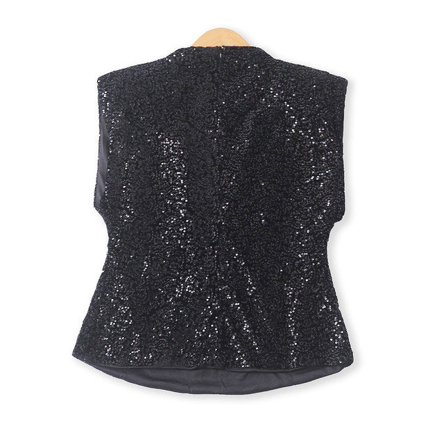 
Gold velvet sleeveless top, autumn new foreign trade women's clothing, versatile, western-style waistband, shoulder pads, sequined vest 18951