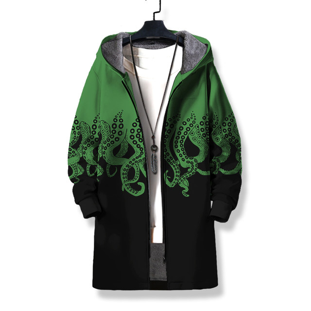 Cthulhu Myth Game Trench Coats Around Men's and Women's Trendy Brand Clothes Octopus The same hooded jacket with velvet and thickened