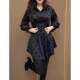 High-end black POLO collar printed shirt for women 2025 spring style waist-hugging and slimming mid-length casual and fashionable shirt