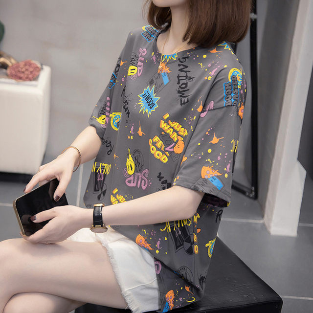 2025 summer new large-size cotton short-sleeved T-shirt for women 200Jin [Jin equals 0.5 kg] Korean version fat mm slimming and fashionable belly-covering top