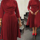 2023 European and American foreign trade women's new mid -length skirt African large size OL commute solid color dress
