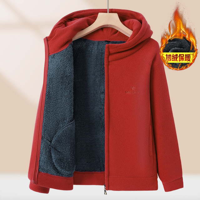 Middle-aged and elderly hooded fleece jacket mother autumn fleece sweatshirt grandma winter lamb velvet warm top