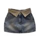 Retro fashionable high-waist design flanged contrasting denim skirt slimming versatile hot girl A-line hip skirt