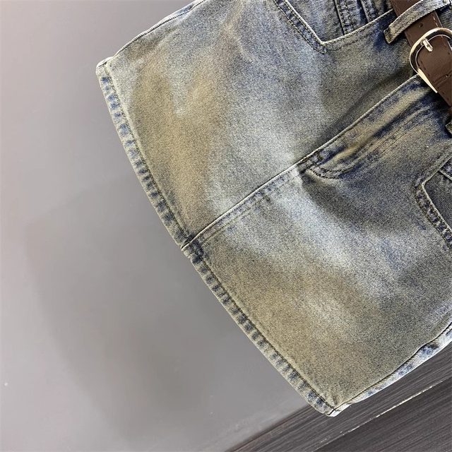 Distressed high-waisted denim short skirt for women to prevent exposure summer 2025 new versatile a-line hip skirt one-step skirt