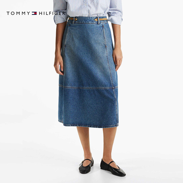 Tommy25 new summer women's pure cotton retro old zipper temperament A-line denim skirt 43733