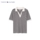 Tommy Summer Women's Laisel Micro-Stretch Casual Commuter Stripes Solid Color V Neck Loose Short Sleeve T-Shirt POLO41286