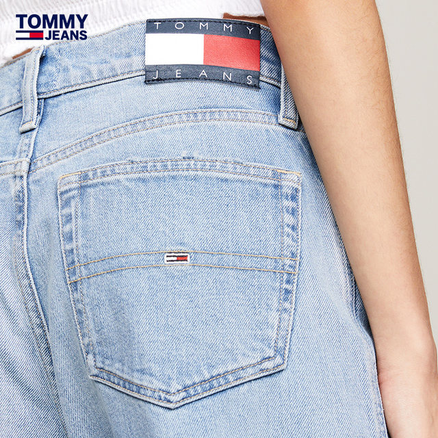 Tommy women's American street retro ripped mid-waist loose wide legs slimming legs long jeans 17560