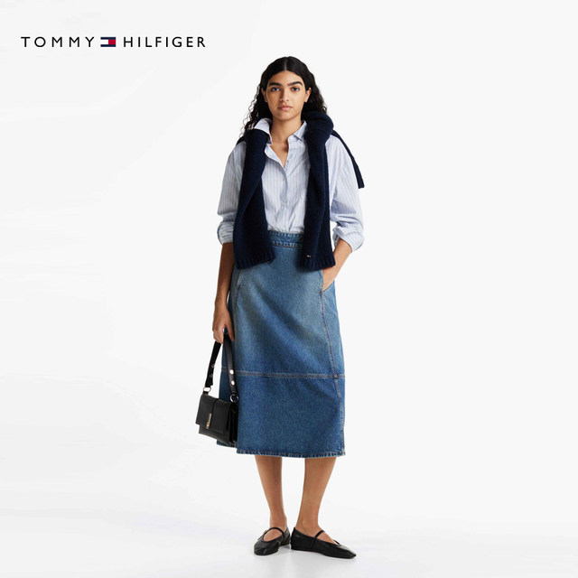Tommy25 new summer women's pure cotton retro old zipper temperament A-line denim skirt 43733