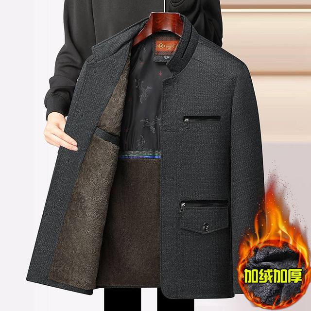 Fall and winter middle-aged and elderly men's fleece jacket dad's lapel business clothes middle-aged men's thick jacket top
