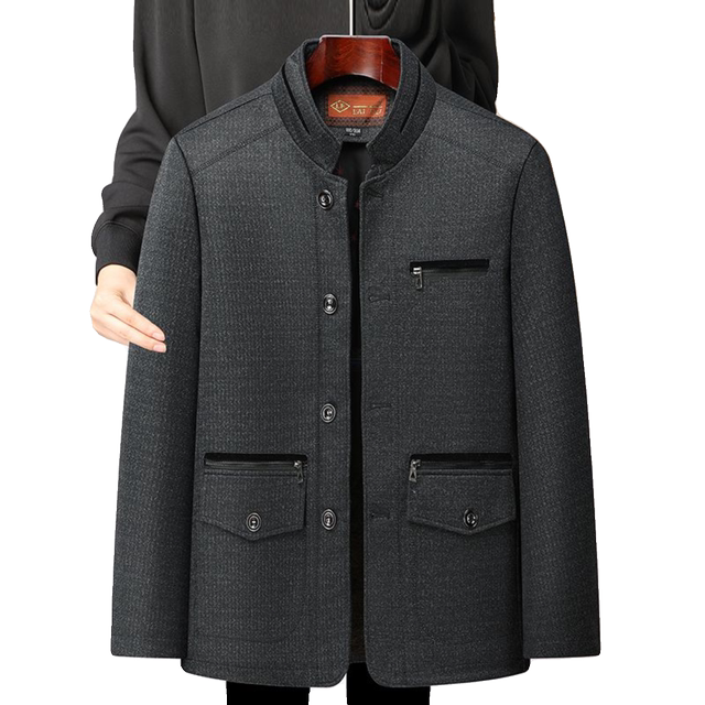 Fall and winter middle-aged and elderly men's fleece jacket dad's lapel business clothes middle-aged men's thick jacket top

