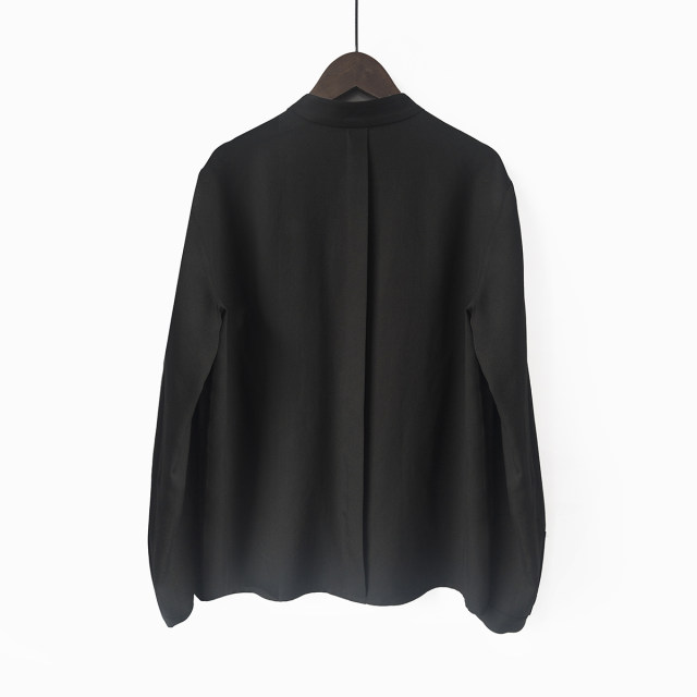 New spring and summer long-sleeved shirt for women loose small stand-up collar round neck collarless black shirt temperament top versatile
