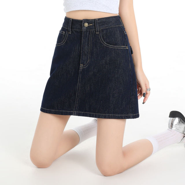 Denning blue denim short skirt for women 2025 summer new hot girl high waist small person anti-exposure A-line hip short skirt