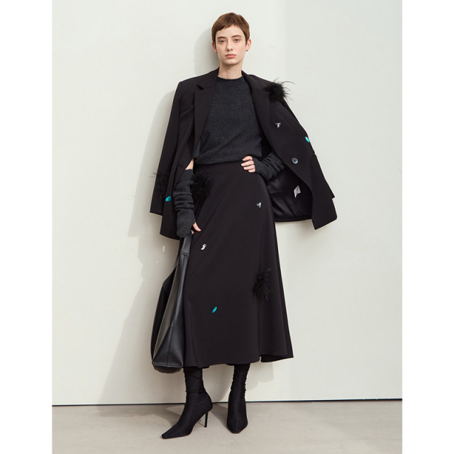 Amii2025 summer new style elegant commuter removable feather buckle pin nail drill skirt women's loose A-line skirt