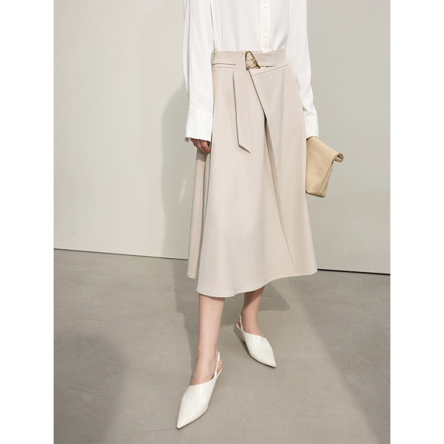 Amii2025 summer new high-end commuting geometric buckle belt decorative skirt women's A-line skirt small black skirt