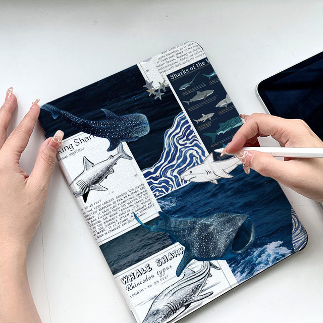 2024 new ipadpro protective cover acrylic air6 shell 11 with pen slot air7 flat plate 10 simple mini7 anti-fall 11 generation transparent three fold 2025 whale shark 720 rotating creativity