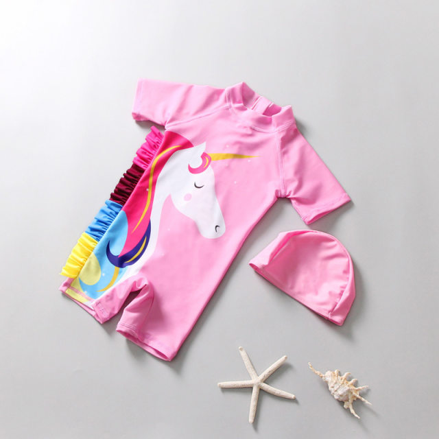 INS Children's Swimsuit Unicorn Beast Cute High Bullet Soft Conjoined Sunscreen Girl Baby Baby Swimsuit Surfing
