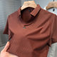 Vertical striped ice silk short-sleeved T-shirt men's 2025 new business casual summer wear middle-aged polo shirt men's shirt collar V
