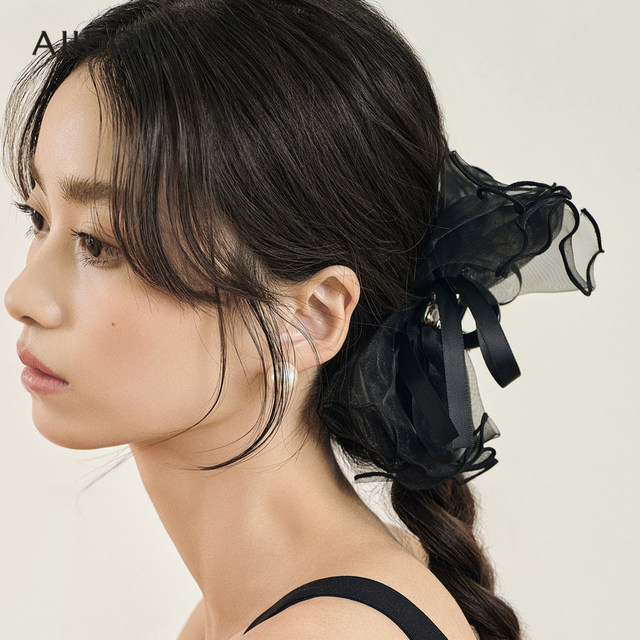 AJIDOU Ajidou Clip Women's Black Shark Clip Mesh Versatile Bubble Korean Bow Hair Clip Hair Accessories