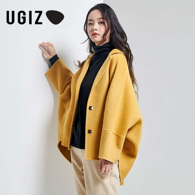 UGIZ winter new product Korean women's solid color casual suit collar front shorter long hair woolen female Udhd704