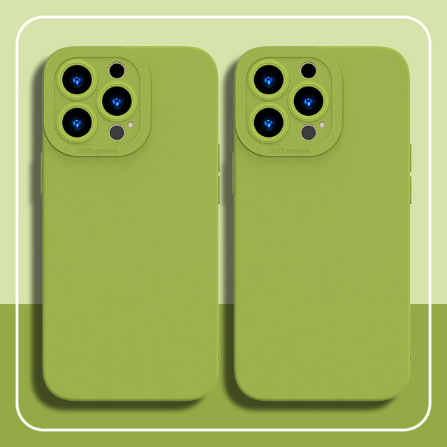 Suitable for Apple 13 mobile phone case 16 mustard green 14 promax straight edge angel eyes iphone15 solid color simple 7/8plus liquid silicone se2/3 couple model 17air anti-fall all inclusive x
