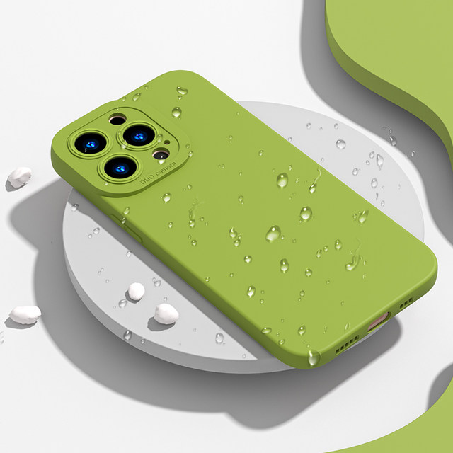 Suitable for Apple 13 mobile phone case 16 mustard green 14 promax straight edge angel eyes iphone15 solid color simple 7/8plus liquid silicone se2/3 couple model 17air anti-fall all inclusive x