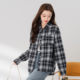 Baleno plaid lapel jacket spring loose and comfortable design niche casual versatile long-sleeved shirt for women J
