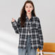 Baleno plaid lapel jacket spring loose and comfortable design niche casual versatile long-sleeved shirt for women J