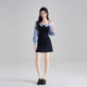 High-end spliced ​​plaid shirt off-shoulder dress for women in spring waist-hugging temperament French A-line blue short skirt