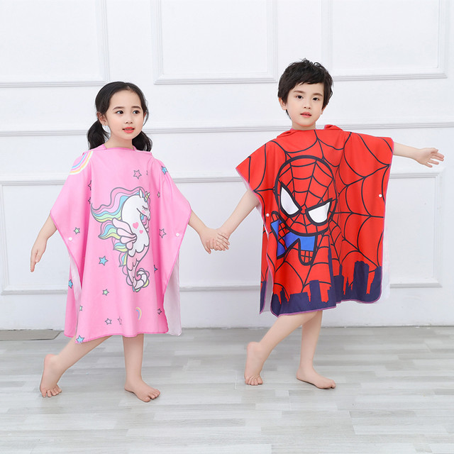 Children's bath towel cartoon cape hooded baby water-absorbent quick-drying swimming bathrobe boy's beach portable beach towel