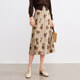 betu Baitu Romantic Printed Skirt New elastic waist slit pleated printed midi skirt
