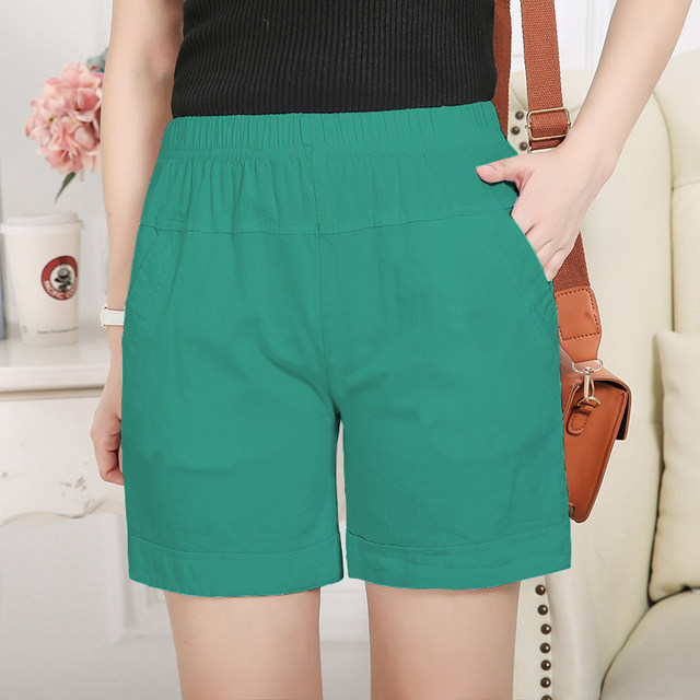 Middle-aged and elderly shorts for women thin middle-aged mothers shorts for summer wear elastic high waist loose elastic cotton five-point pants