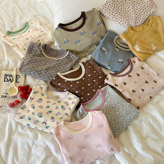 Class A pure cotton autumn and winter thermal underwear set for boys and girls, baby home clothes, autumn clothes and long pants, children's boneless pajamas