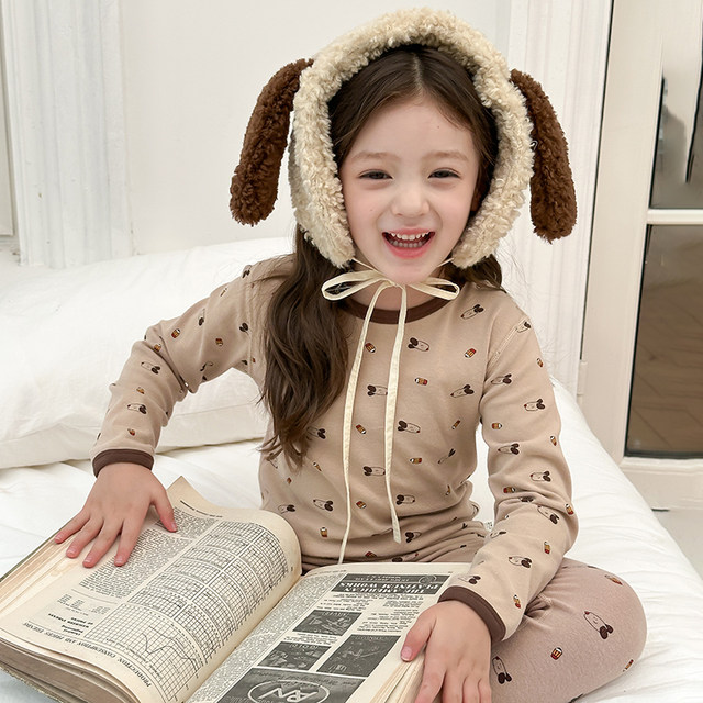 
10A Antibacterial Children's Autumn Clothes Set for Boys and Girls Class A Pure Cotton Boneless Pajamas Baby Wool Pull Rack Home Clothes