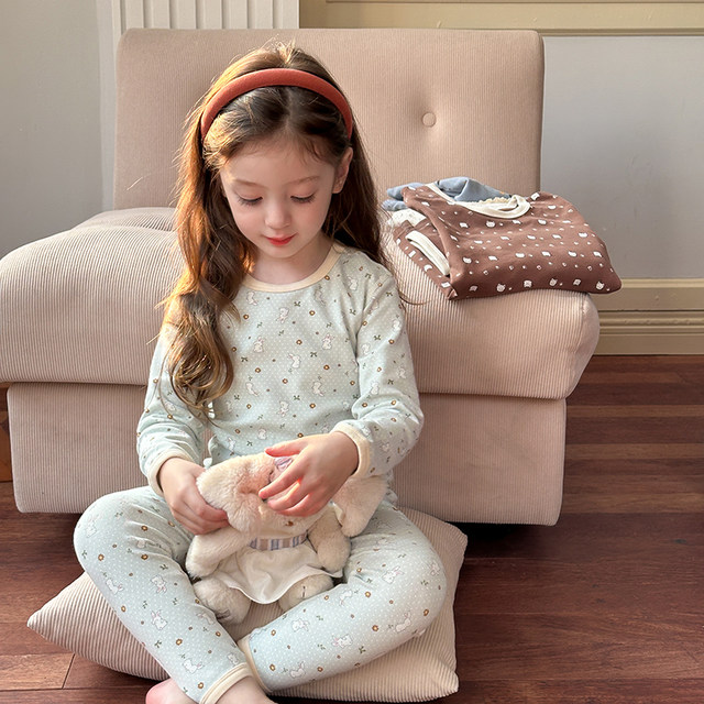 Children's Class A 280g wool pull-frame autumn and winter home clothes for boys and girls boneless pajamas set baby autumn clothes and autumn pants