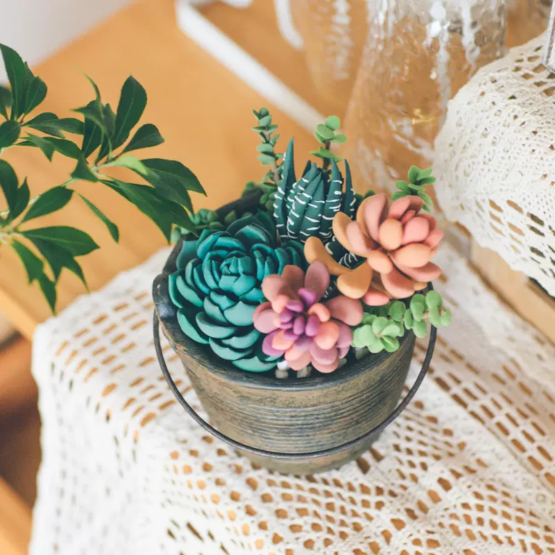 超轻粘土多肉植物花盆相框画创意小摆件送男女朋友 超轻粘土多肉植物花盆相框画创意小摆件送男女朋友