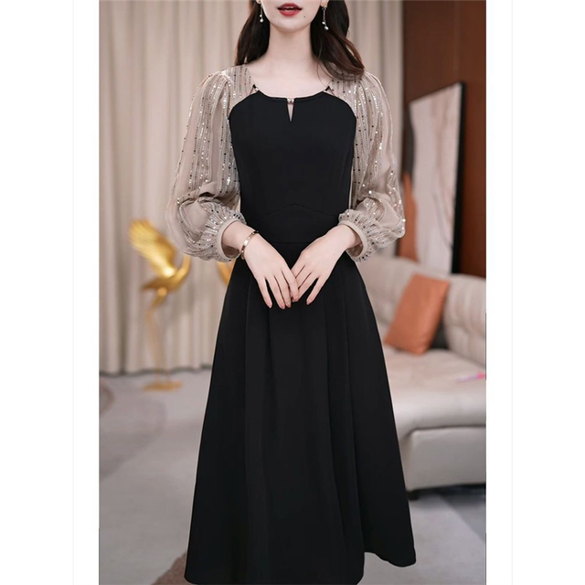 Dignified and elegant rich wife long-sleeved dress for women 2025 autumn clothes new temperament and fashionable mother slim long skirt