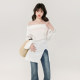 2025 summer Korean version of one-length neck temperament versatile white shirt waist-length slit design long-sleeved shirt top
