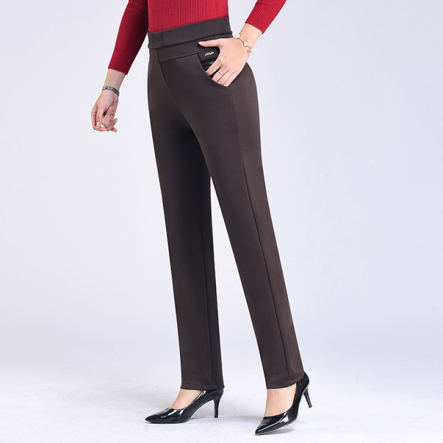 Mom pants, autumn and winter plus velvet high -waist fashion elderly pants loose middle -aged elderly women's pants casual straight pants
