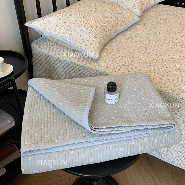 Korean pure cotton bed cover three-piece set, soft and skin-friendly, thickened cotton sheets, universal for all seasons, non-slip tatami kang cover