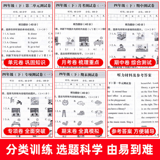 Fourth Grade Fourth Book English Test Paper Teaching PEP Edition Spring Period 100 Spring Elementary Primary School 4th Grade English Book Student Synchronous Training Polls 4 English Unit Monthly Exam Special midterm Test Paper