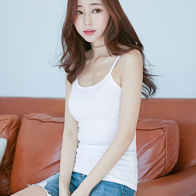 
2025 new Korean version white sleeveless suspender vest base shirt with spring and autumn slim short T-shirt for women summer sexy